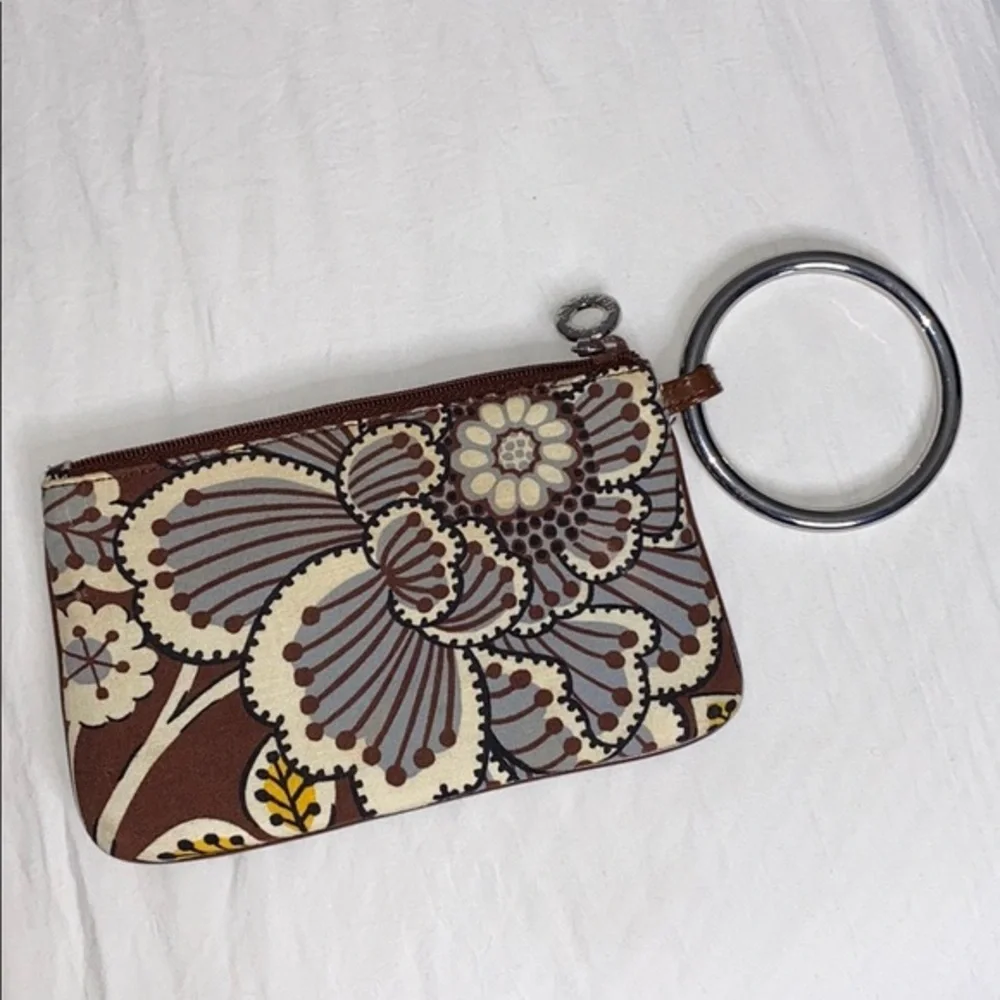 Vera Bradley Bangle Wristlet Slate Blooms Floral Brown Zip Wristlet